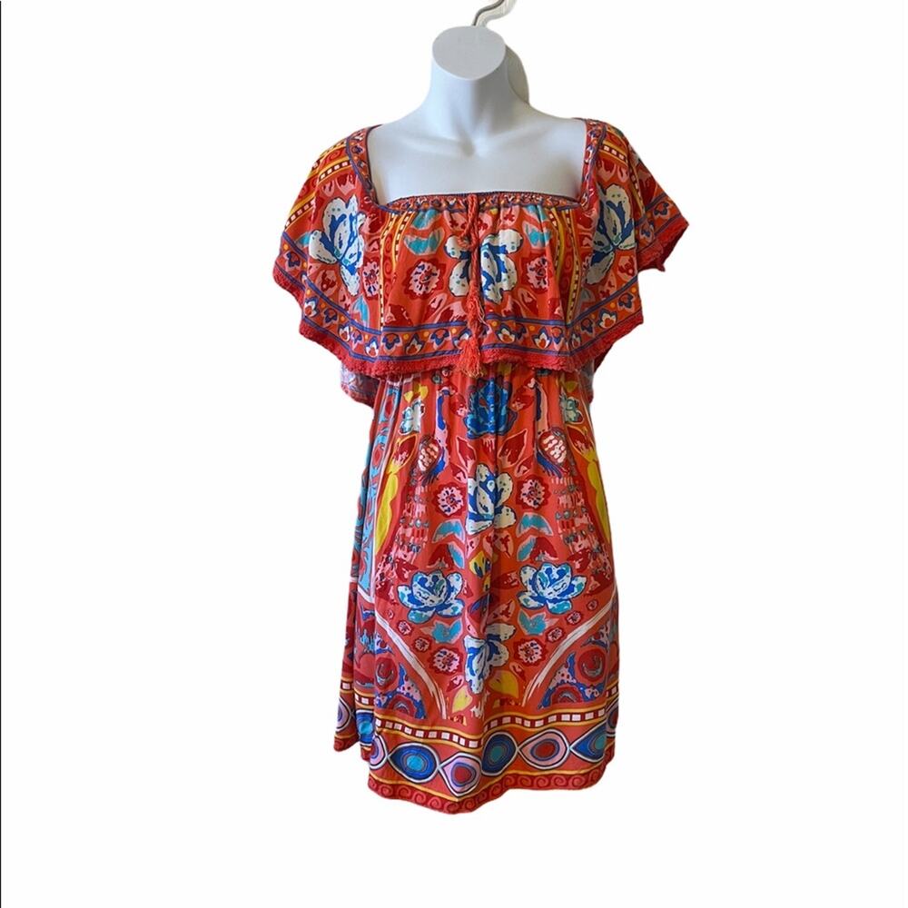 Flying tomato off the shoulder floral mini dress